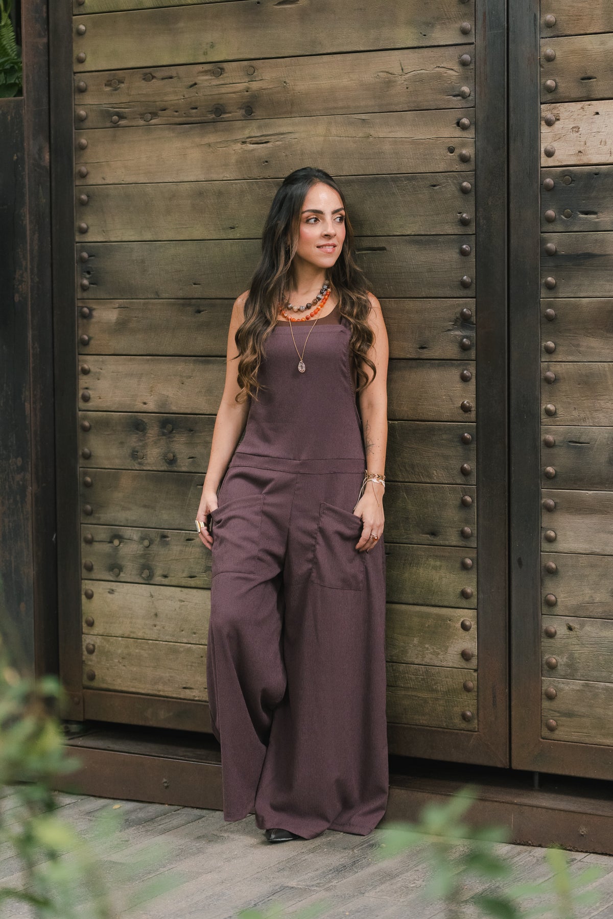 Overall Roma largo con bolsillos - Berenjena