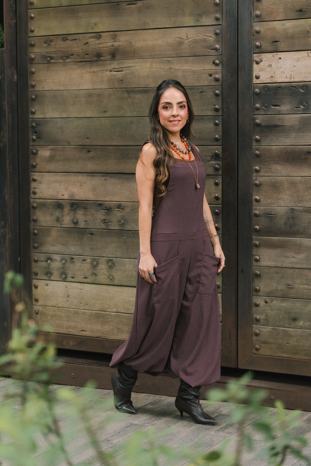 Overall Roma largo con bolsillos - Berenjena