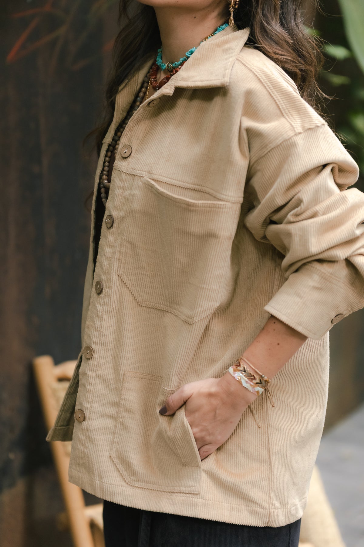 Chaqueta clara corduroy Oversize - Mantequilla