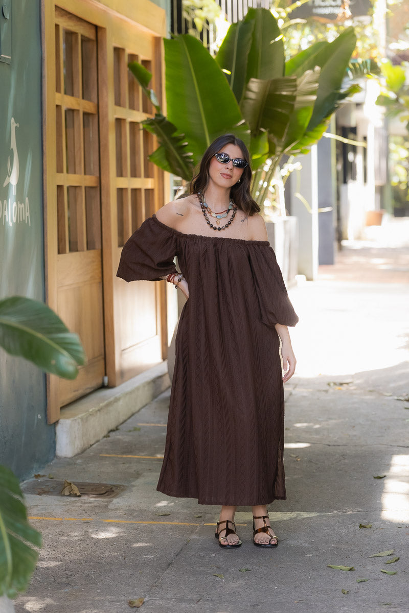 Vestido Arabia cuello bandeja - Zelda Café