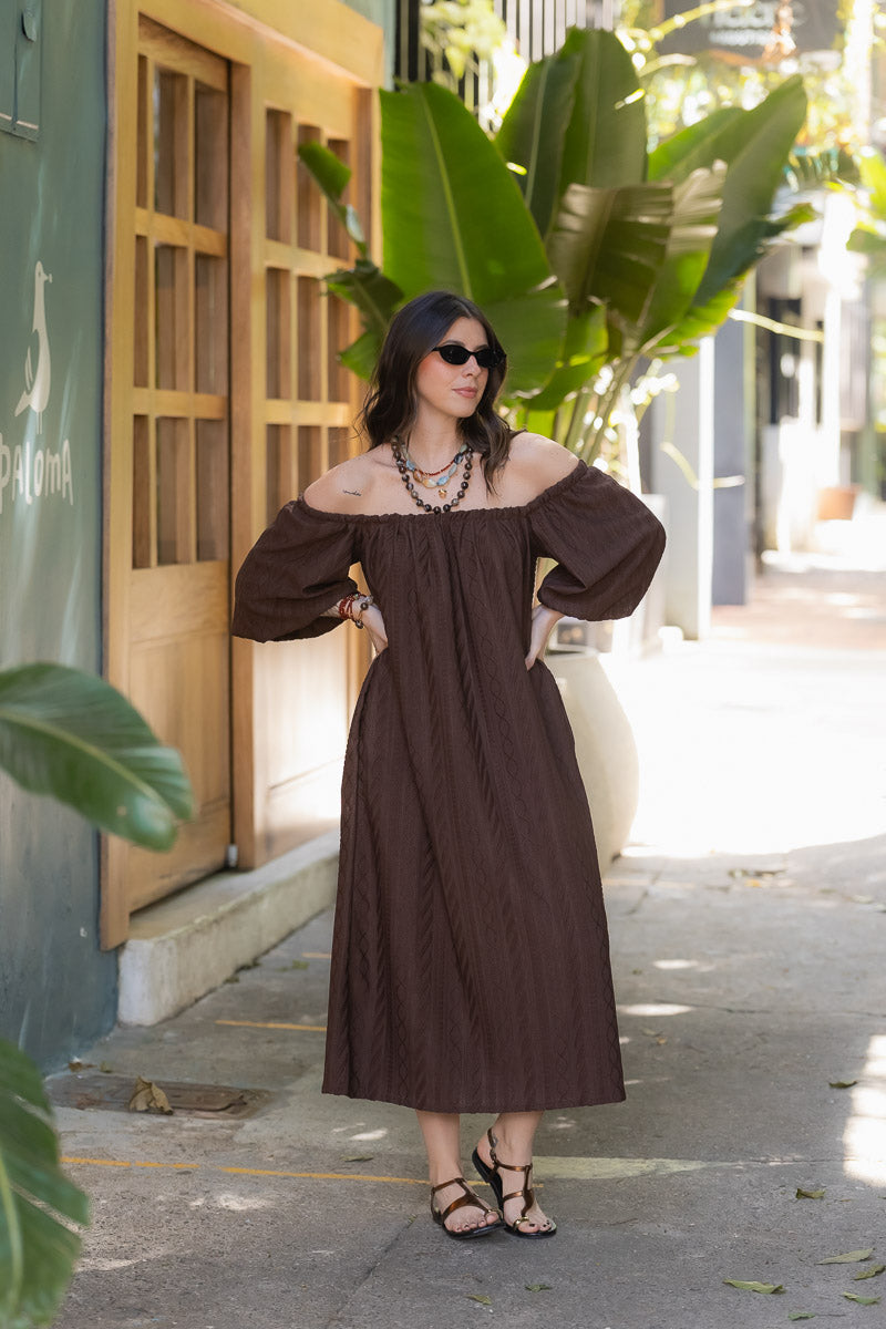 Vestido Arabia cuello bandeja - Zelda Café