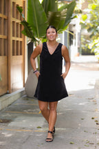 Vestido en pana corto con bolsillos - Negro