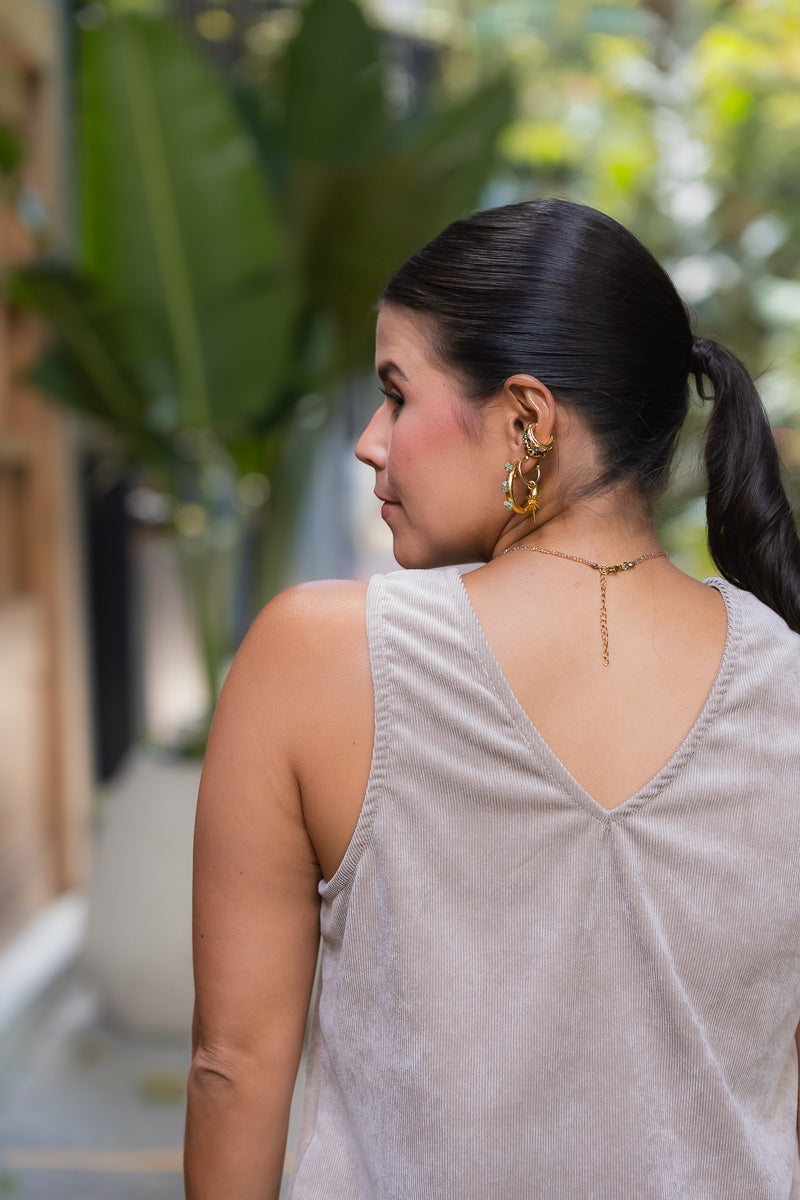 Vestido en pana corto con bolsillos - Almendra