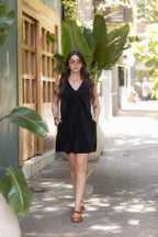 Vestido en pana corto con bolsillos - Negro