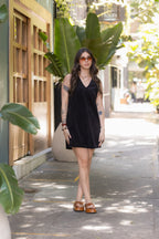 Vestido en pana corto con bolsillos - Negro