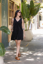 Vestido en pana corto con bolsillos - Negro