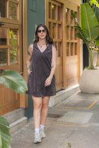 Vestido en pana corto con bolsillos - Gris Plutón