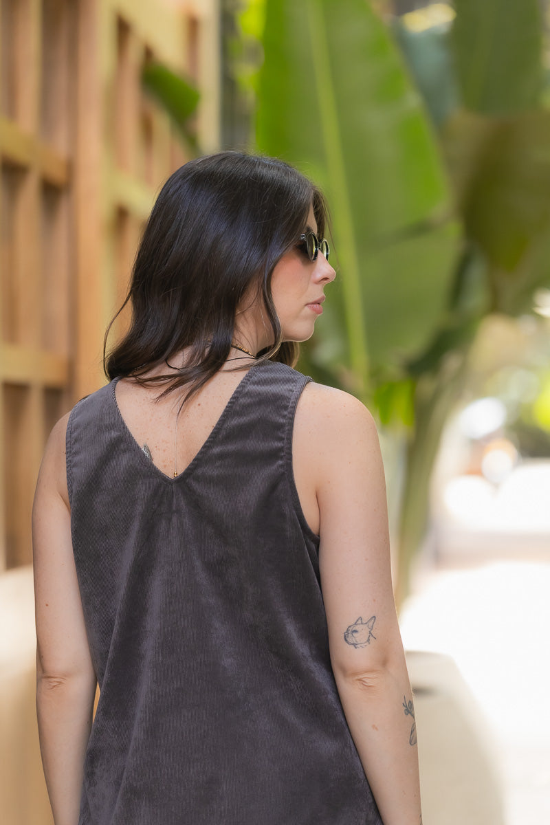 Vestido en pana corto con bolsillos - Gris Plutón