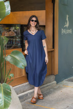 Vestido Alma multi cuello en V o redondo - Azul índigo