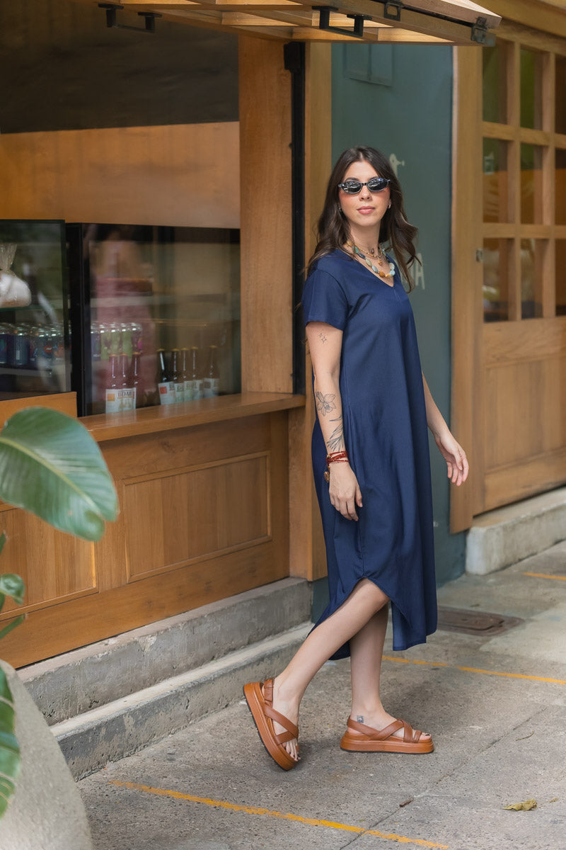 Vestido Alma multi cuello en V o redondo - Azul índigo