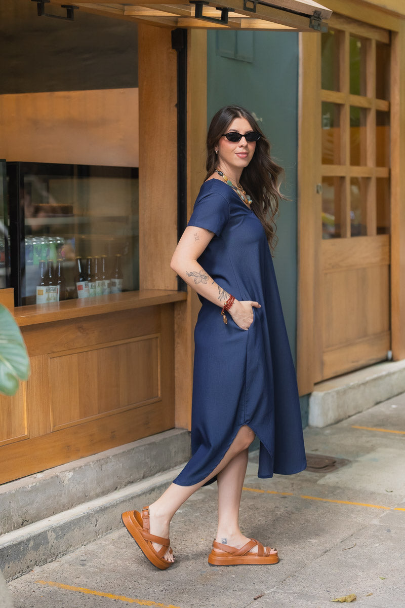 Vestido Alma multi cuello en V o redondo - Azul índigo