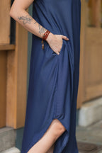 Vestido Alma multi cuello en V o redondo - Azul índigo