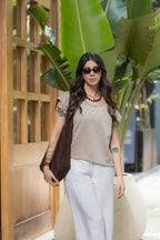 Blusa Cuello Bandeja - Corduroy Almendra