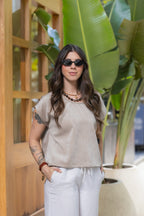 Blusa Cuello Bandeja - Corduroy Almendra