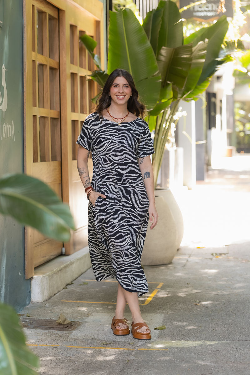 Vestido Alma multi cuello en V o redondo - Zebra Azul Imagen secundaria del producto