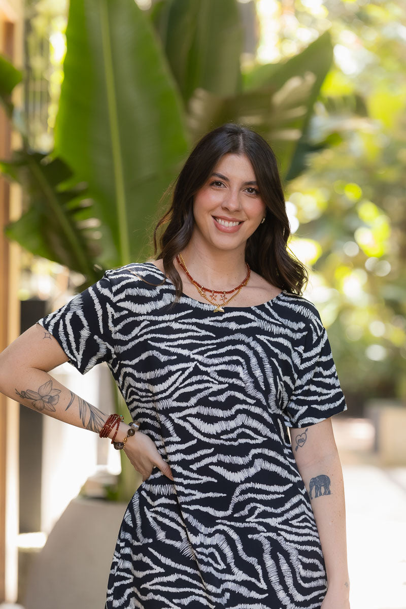 Vestido Alma multi cuello en V o redondo - Zebra Azul