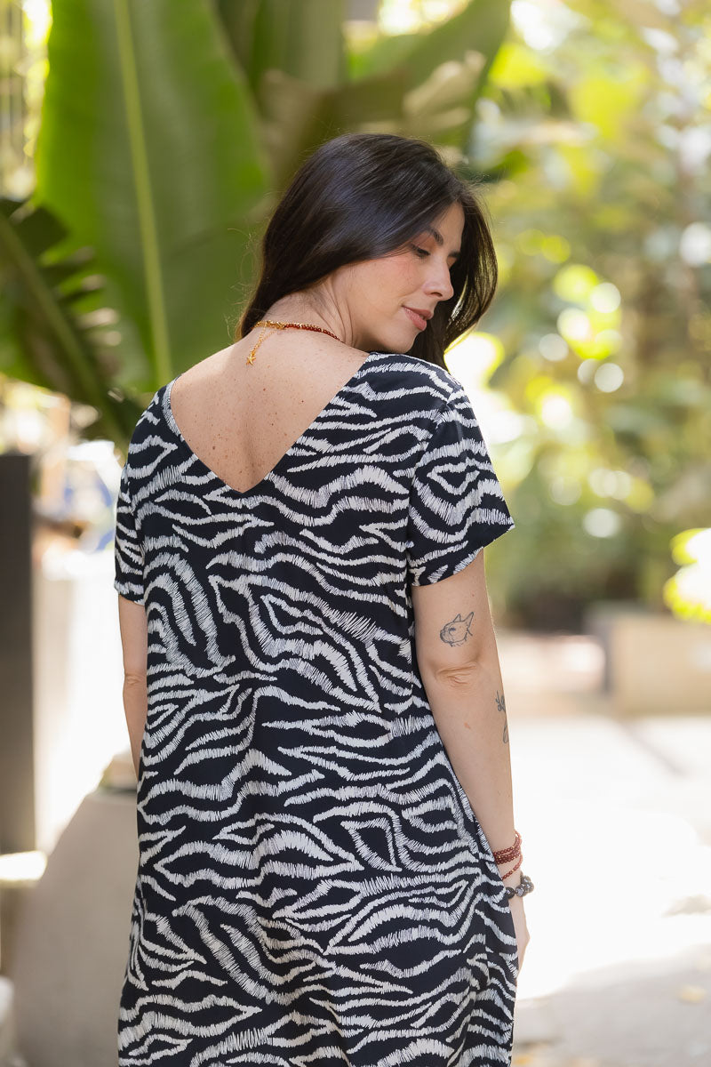 Vestido Alma multi cuello en V o redondo - Zebra Azul