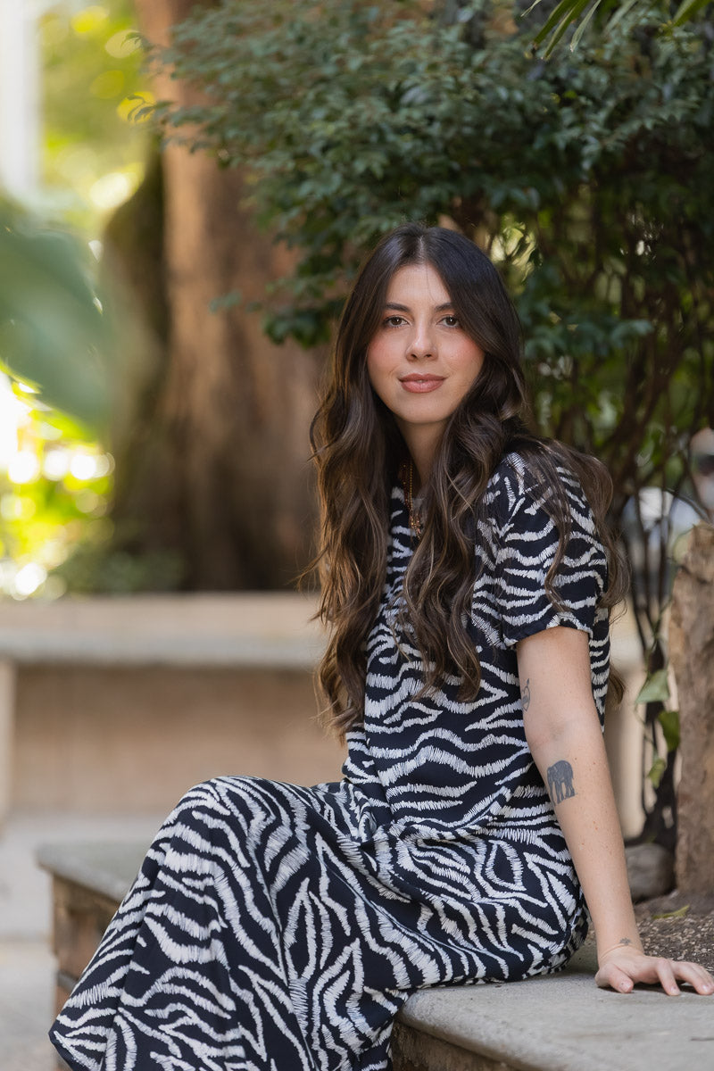 Vestido Alma multi cuello en V o redondo - Zebra Azul