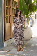 Vestido Alma multi cuello en V o redondo - Zebra Terracota