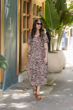 Vestido Alma multi cuello en V o redondo - Zebra Terracota