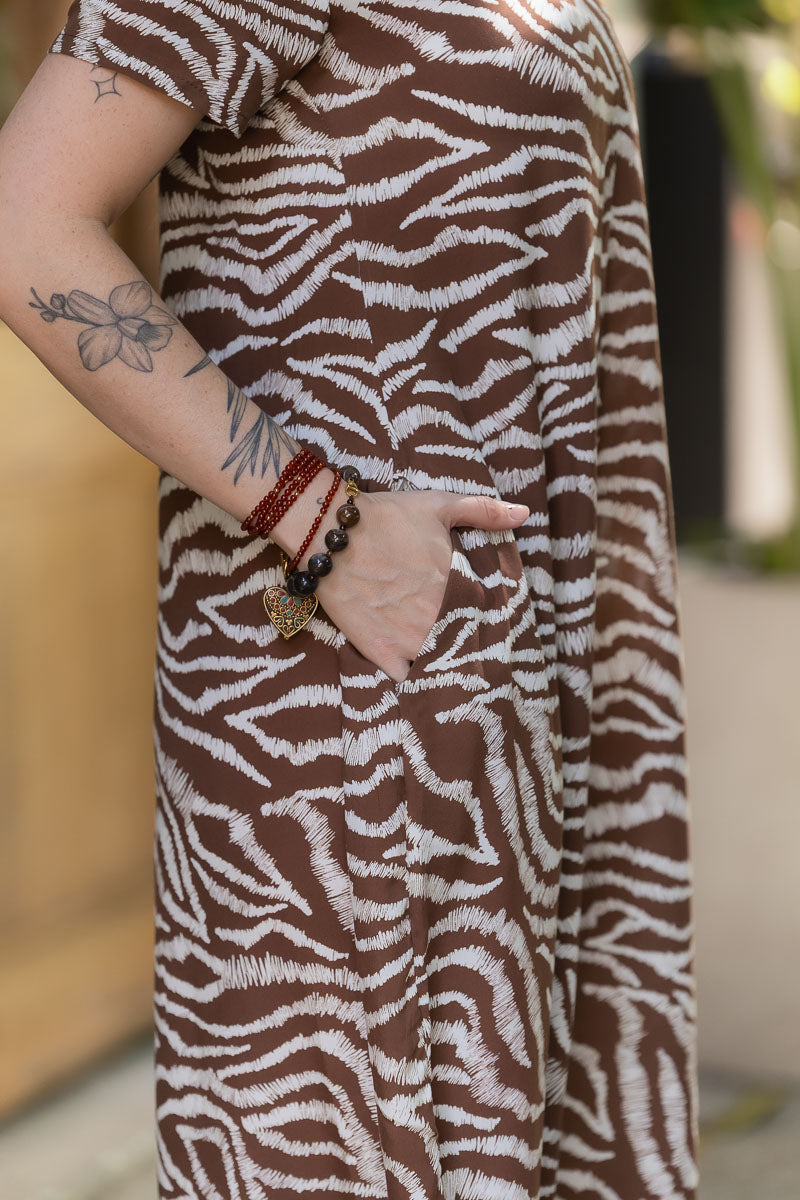 Vestido Alma multi cuello en V o redondo - Zebra Terracota