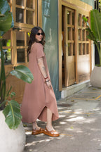 Vestido Alma multipropósito cuello en V o redondo - Avellana