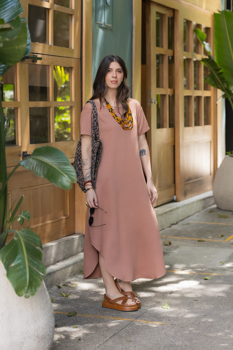 Vestido Alma multipropósito cuello en V o redondo - Avellana