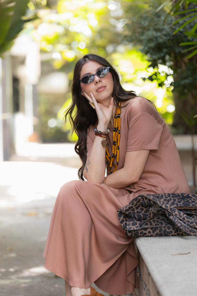 Vestido Alma multipropósito cuello en V o redondo - Avellana