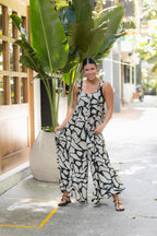 Enterizo Bota Campana - Lino Print negro y beige