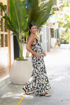 Enterizo Bota Campana - Lino Print negro y beige