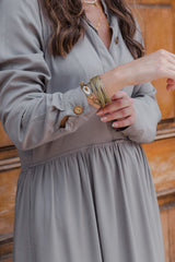 Vestido maxi vera manga larga con aberturas - Gris Luna
