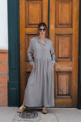 Vestido maxi vera manga larga con aberturas - Gris Luna
