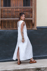 Vestido Sofía sin mangas con bolsillos y aberturas - Blanco Perla