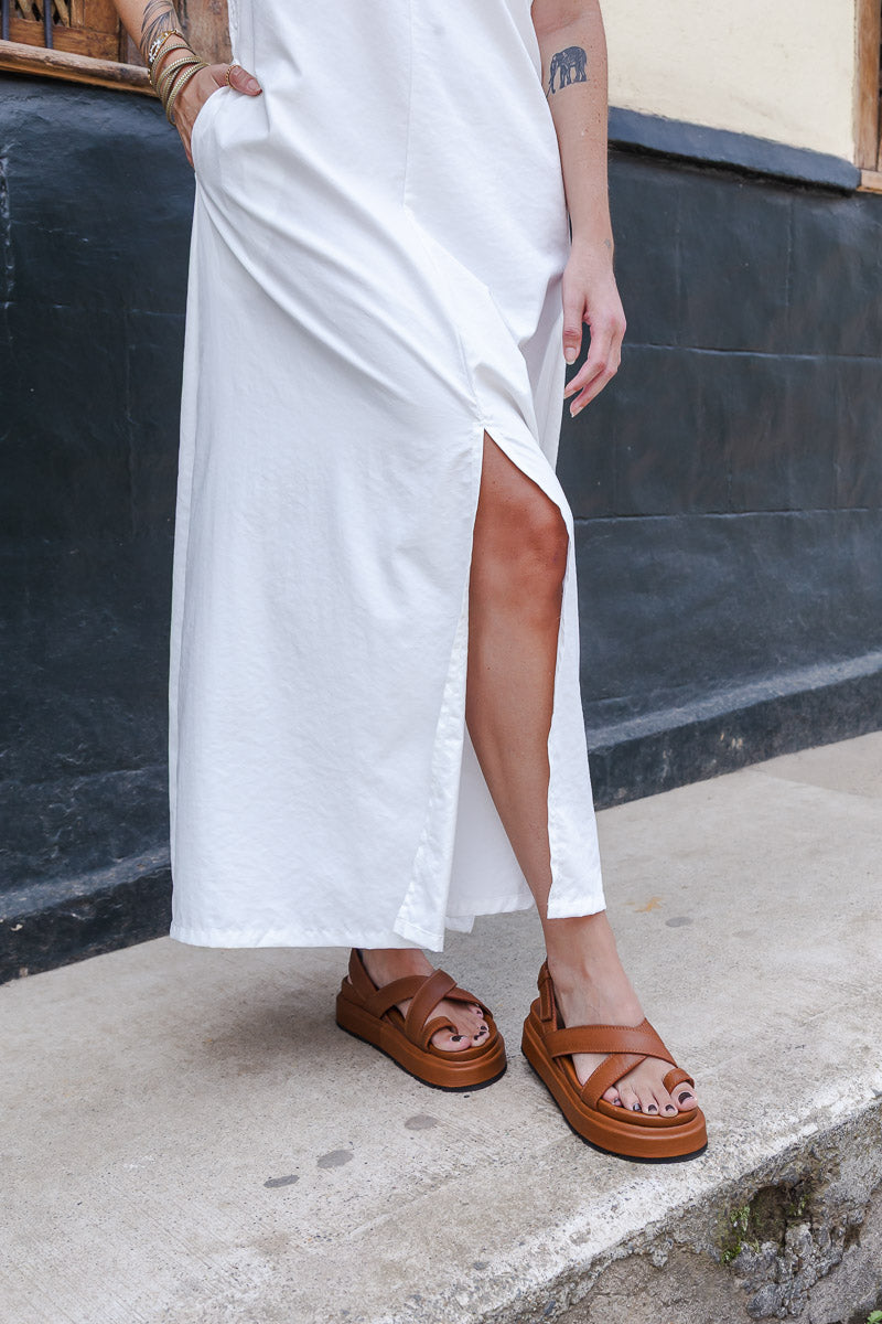 Vestido Sofía sin mangas con bolsillos y aberturas - Blanco Perla