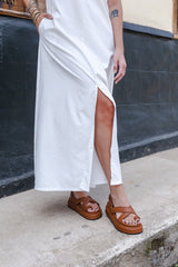 Vestido Sofía sin mangas con bolsillos y aberturas - Blanco Perla