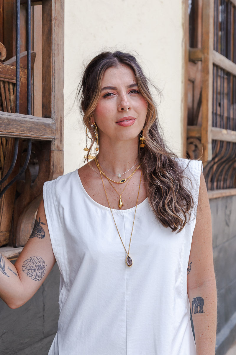 Vestido Sofía sin mangas con bolsillos y aberturas - Blanco Perla
