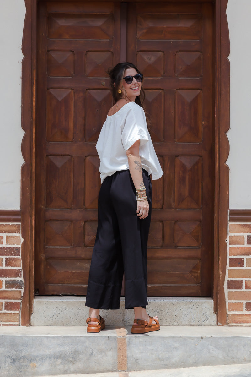 Set Zhara Blusa manga corta más Pantalón enresortado - Blanco Perla y Negro