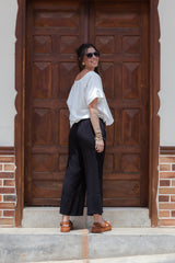 Set Zhara Blusa manga corta más Pantalón enresortado - Blanco Perla y Negro