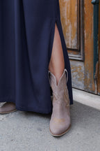 Vestido maxi vera manga larga con aberturas - Azul Oscuro