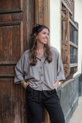 Blusa Boho manga 3/4  - Color Gris Luna