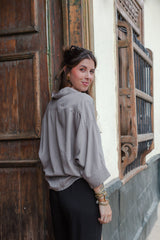 Blusa Boho manga 3/4  - Color Gris Luna