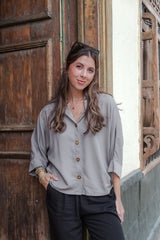 Blusa Boho manga 3/4  - Color Gris Luna