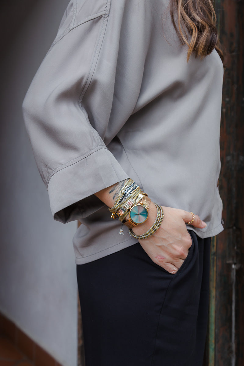 Blusa Boho manga 3/4  - Color Gris Luna