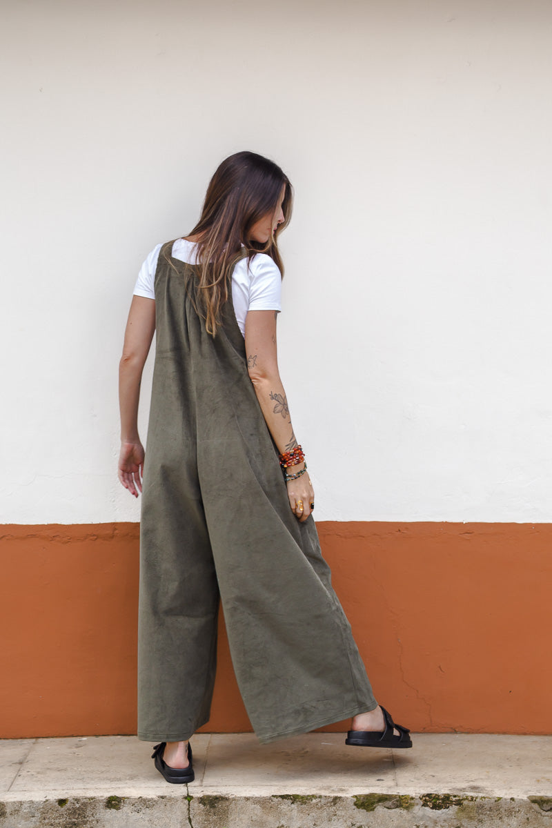 Overall Étnica corduroy sin mangas - Verde eucalipto