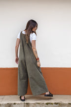 Overall Étnica corduroy sin mangas - Verde eucalipto