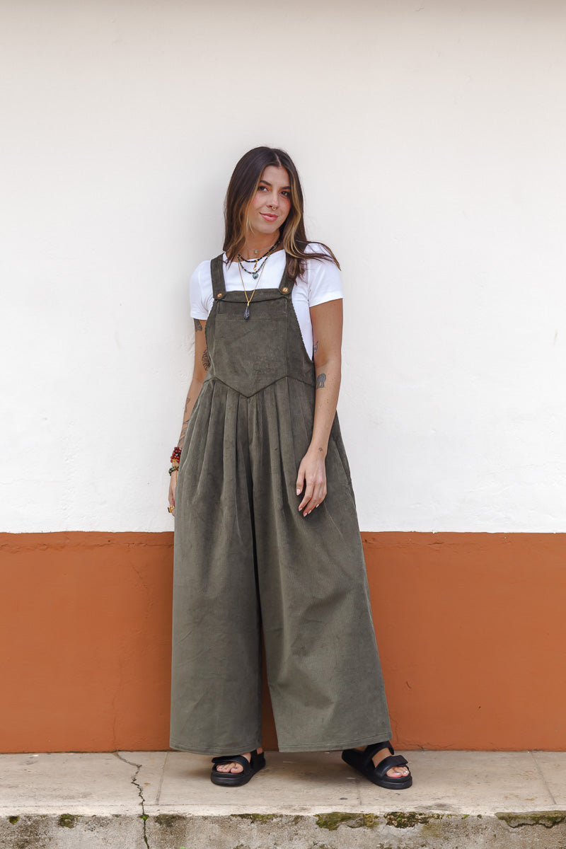 Overall Étnica corduroy sin mangas - Verde eucalipto