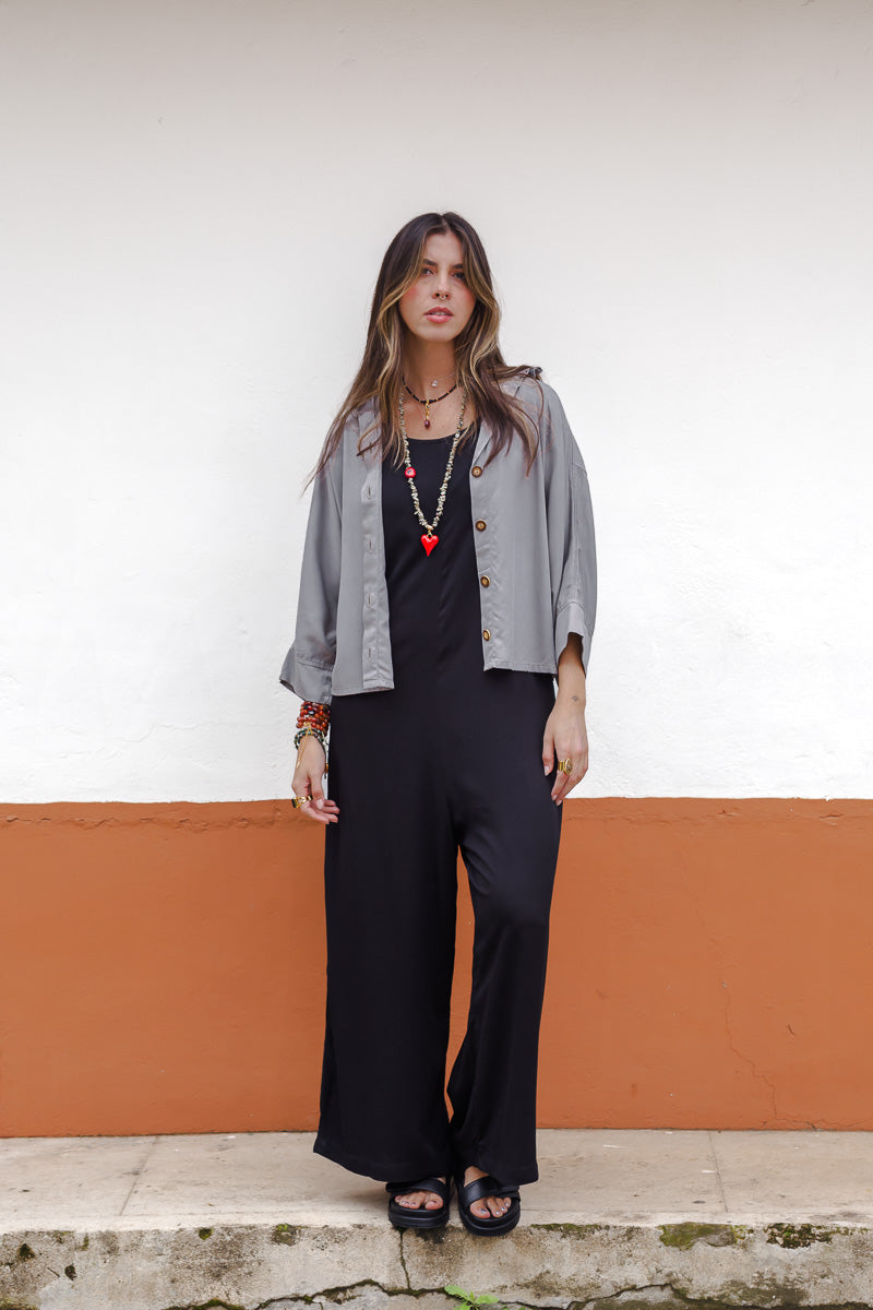 Blusa Boho manga 3/4  - Color Gris Luna