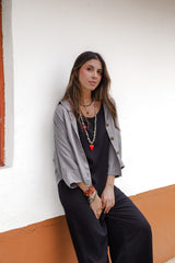 Blusa Boho manga 3/4  - Color Gris Luna