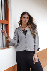 Blusa Boho manga 3/4  - Color Gris Luna