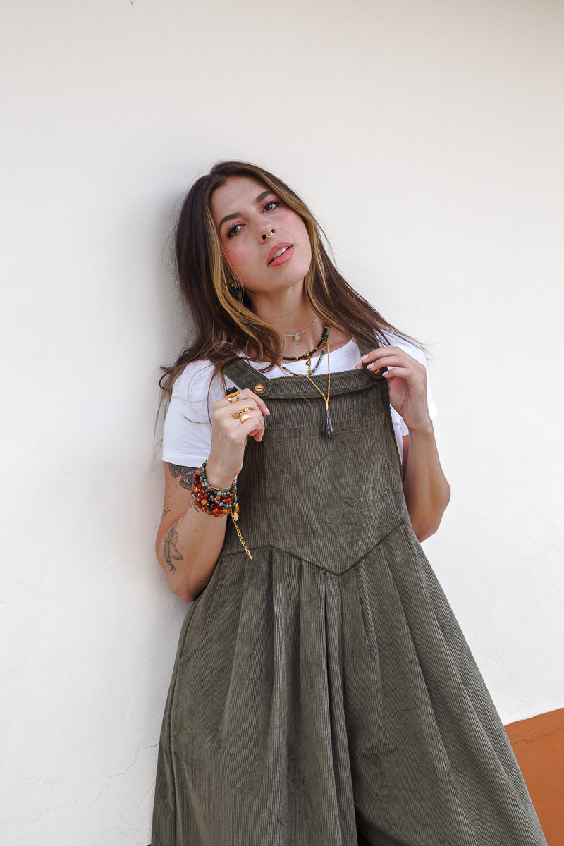 Overall Étnica corduroy sin mangas - Verde eucalipto